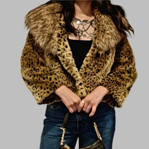 Y2k Faux Fur Bobcat Print Coat!