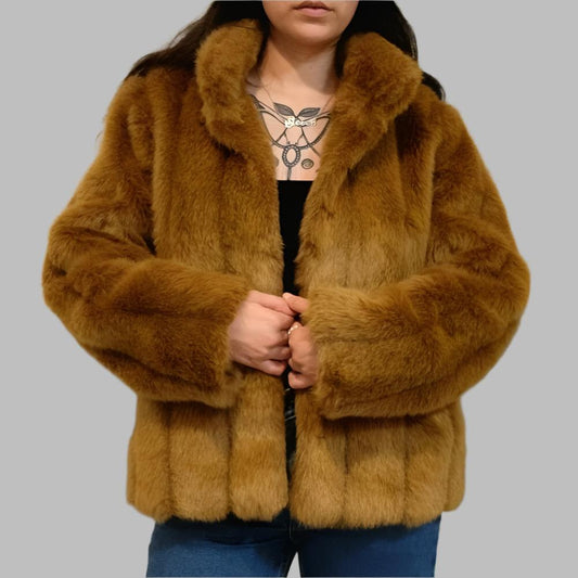 Vintage Short Warm Carmel Faux Fur Coat !