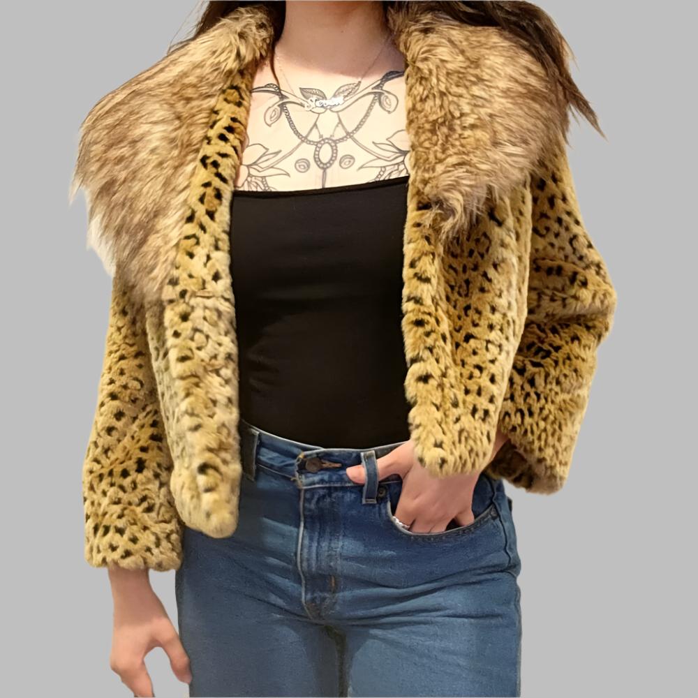 Y2k Faux Fur Bobcat Print Coat!