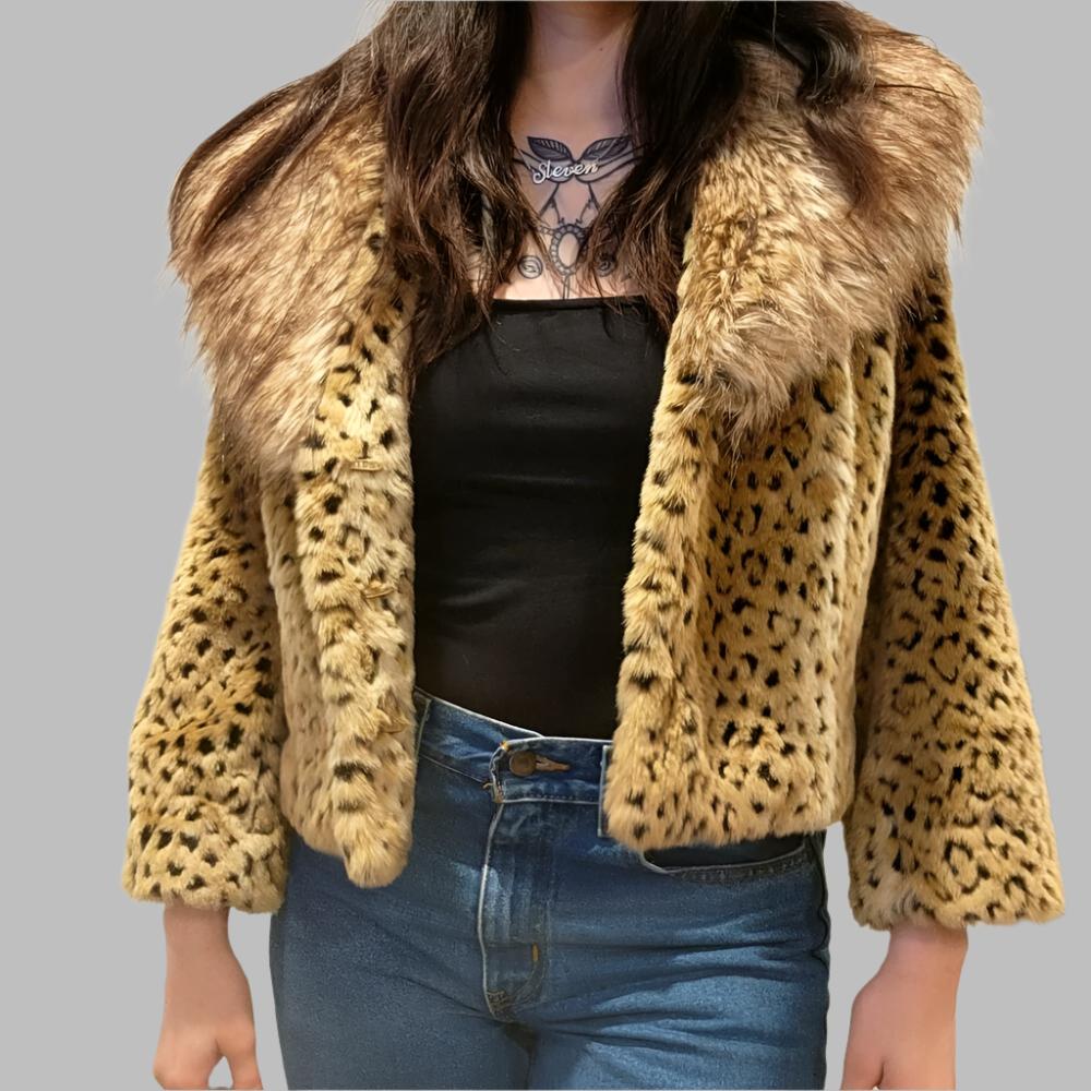 Y2k Faux Fur Bobcat Print Coat!